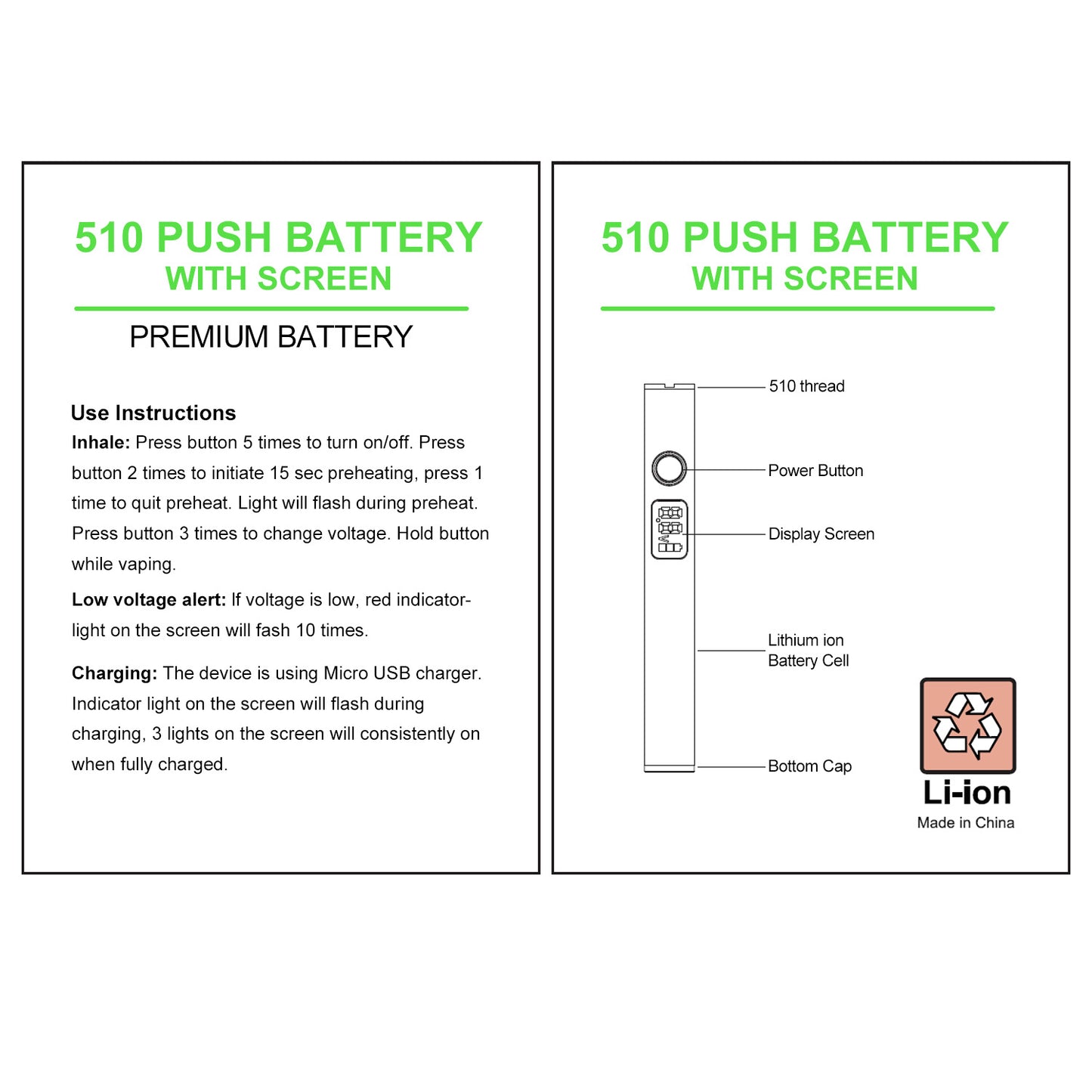 CannBro Luxury Metall 510 Smart-Display Druckknopf-Batterie – Gold