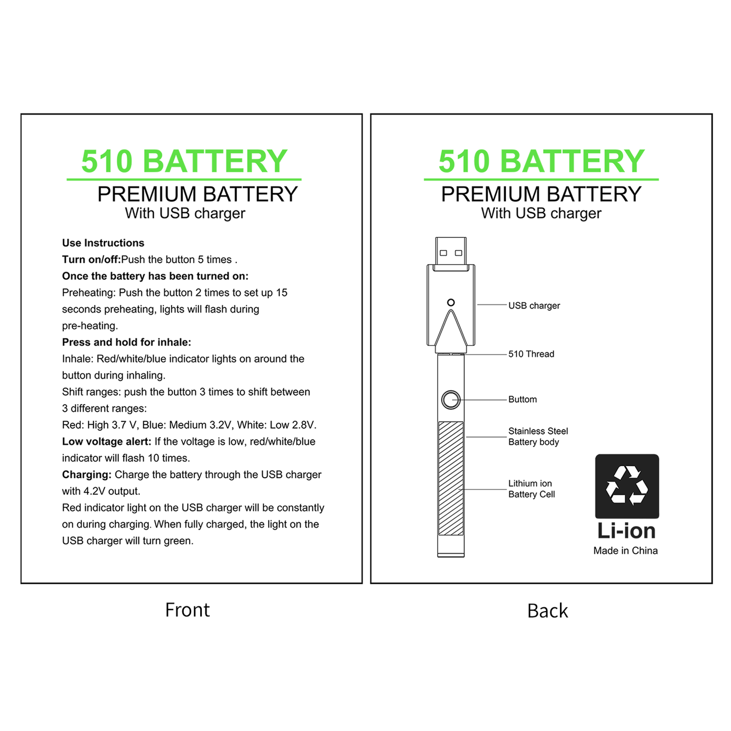 CannBro Preiswert 510 Druckknopf-Batterie – Weiß