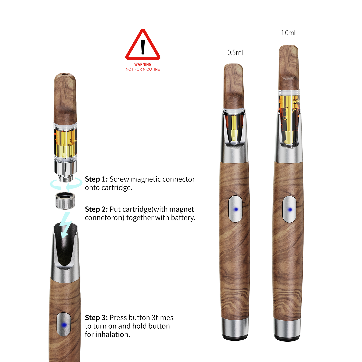 CannBro 510 Wood Design Button Vape Battery