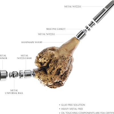 Handgefertigte Pfeife aus natürlichem Wurzelholz – Einzigartige Maserung | Retro-Stil | Langlebiges Metallmundstück