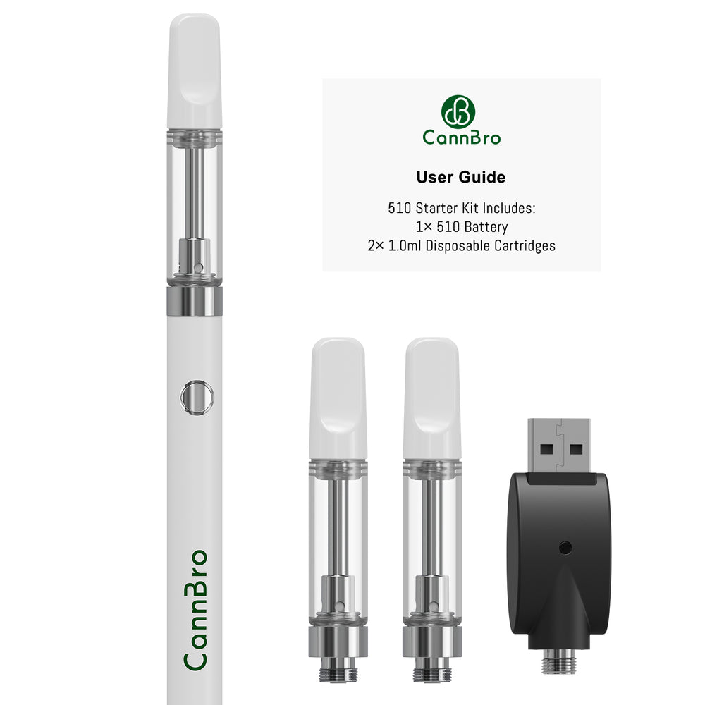 Kit de démarrage CannBro 510 abordable – Blanc (bouton-poussoir)