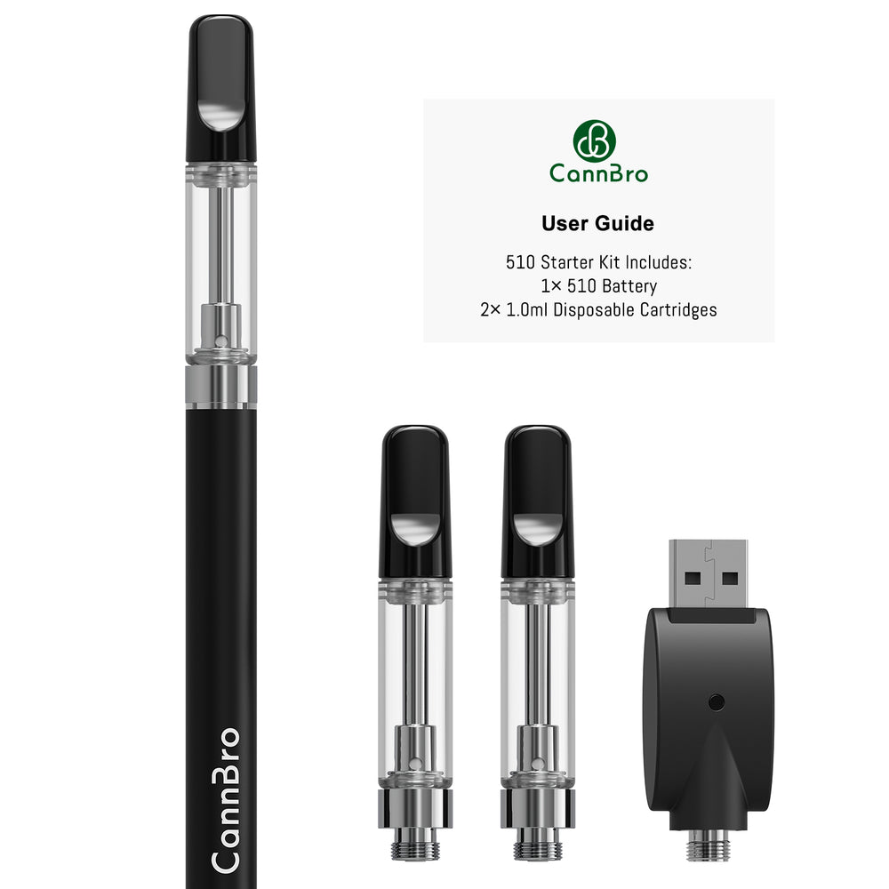 Kit de démarrage CannBro 510 abordable – Noir (activation par aspiration)