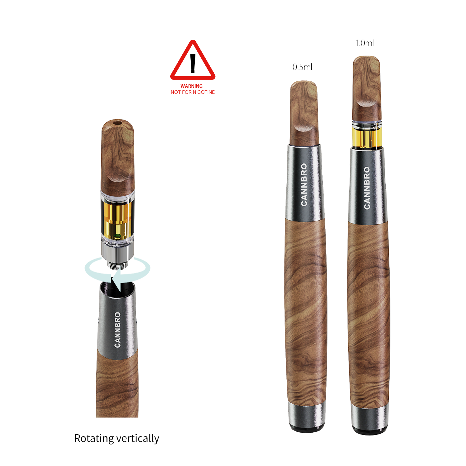 Batterie de vape CannBro Premium Wood 510 activée par aspiration