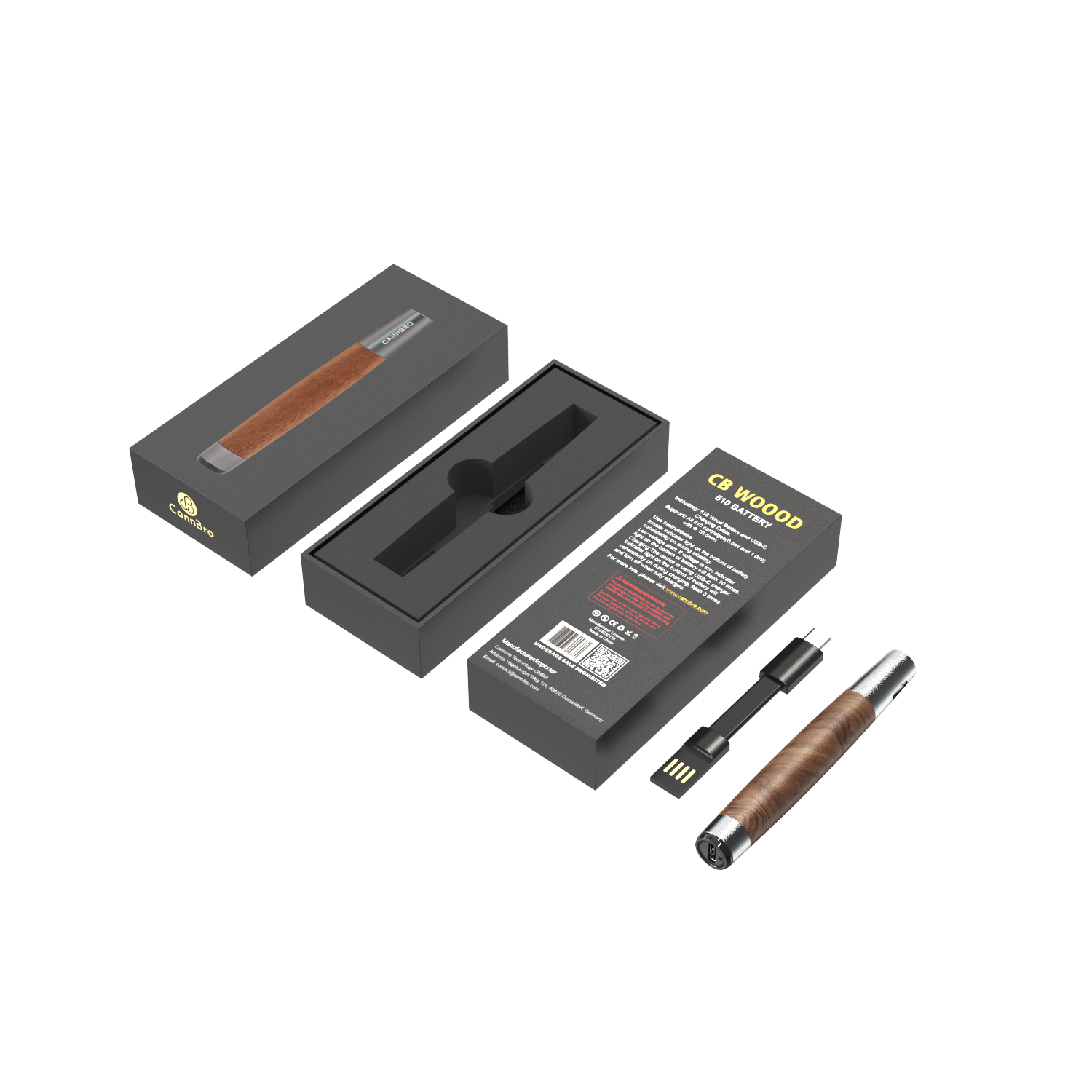 Batterie de vape CannBro Premium Wood 510 activée par aspiration