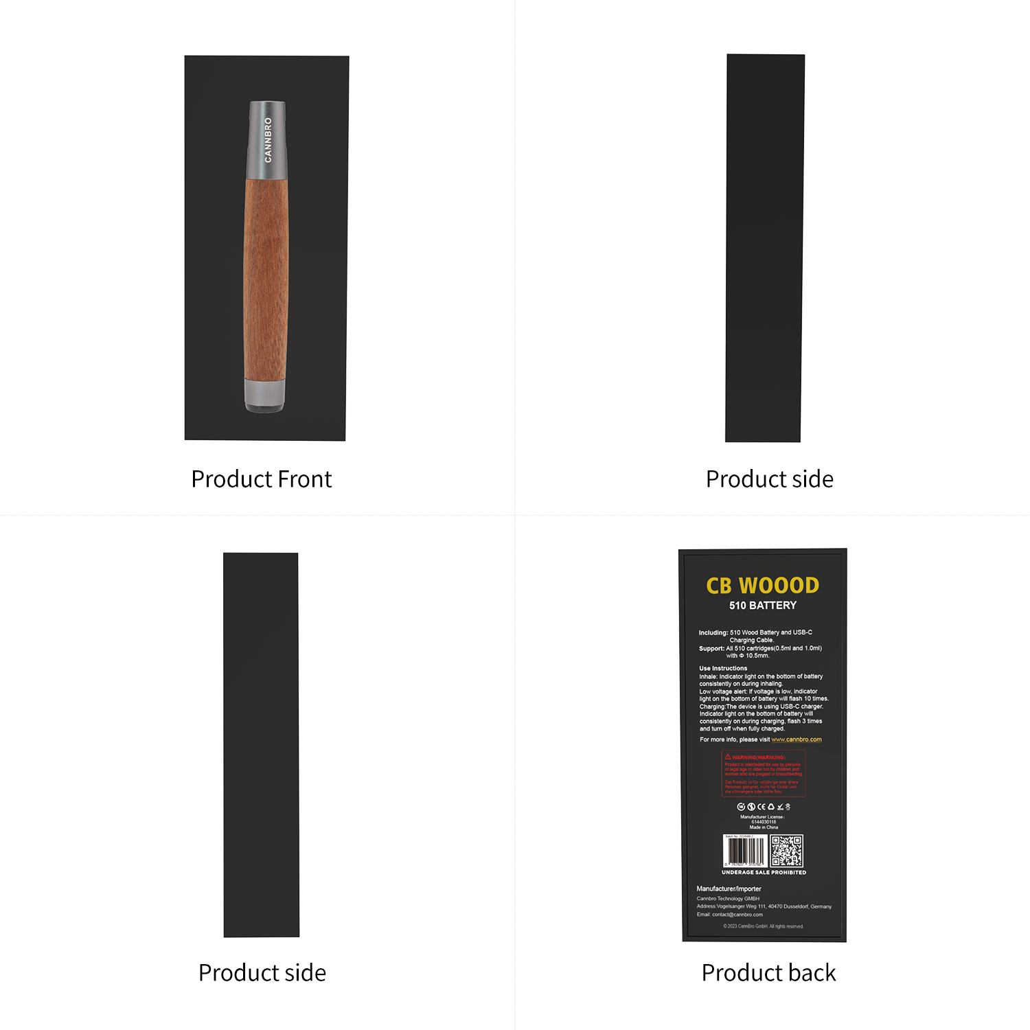 Batterie de vape CannBro Premium Wood 510 activée par aspiration