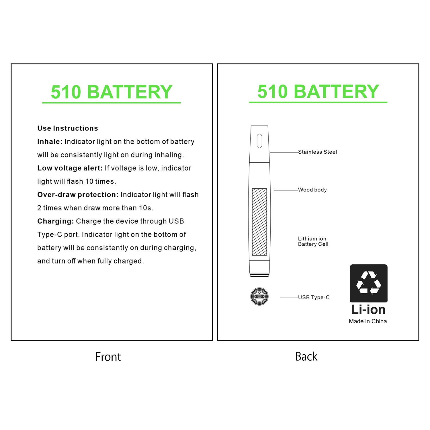 Batterie de vape CannBro Premium Wood 510 activée par aspiration