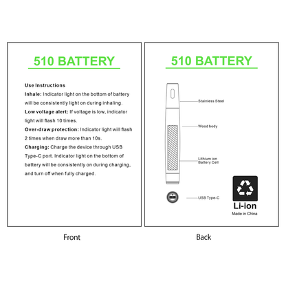 CannBro 510 Wood Design Draw Activated Vape Battery