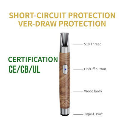 CannBro 510 Wood Design Button Vape Battery