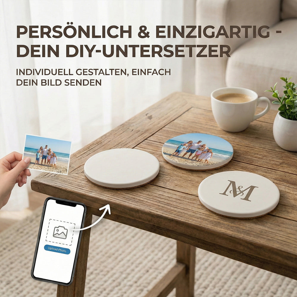 Personalisierte Keramik-Untersetzer – Matt Weiß, 3er-Set