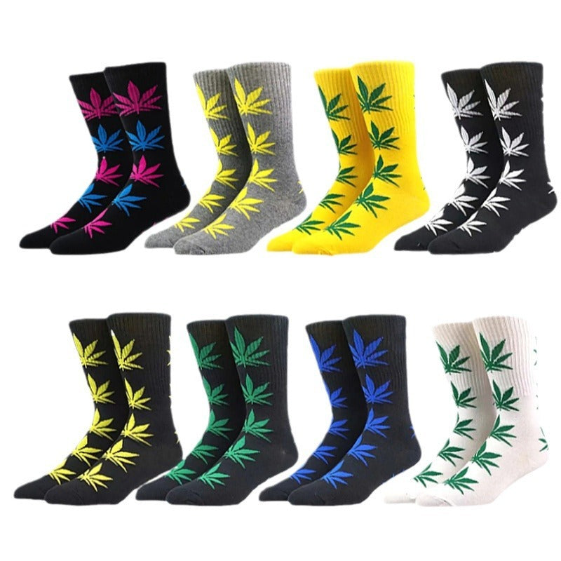 Bimian Cannabis‑Motiv Kniestrümpfe – Mixed‑Farben, One‑Size 37–46