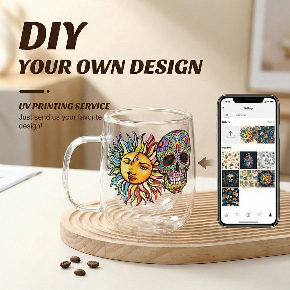 Personalisierte doppelwandige Glastasse – Dein Logo oder Design